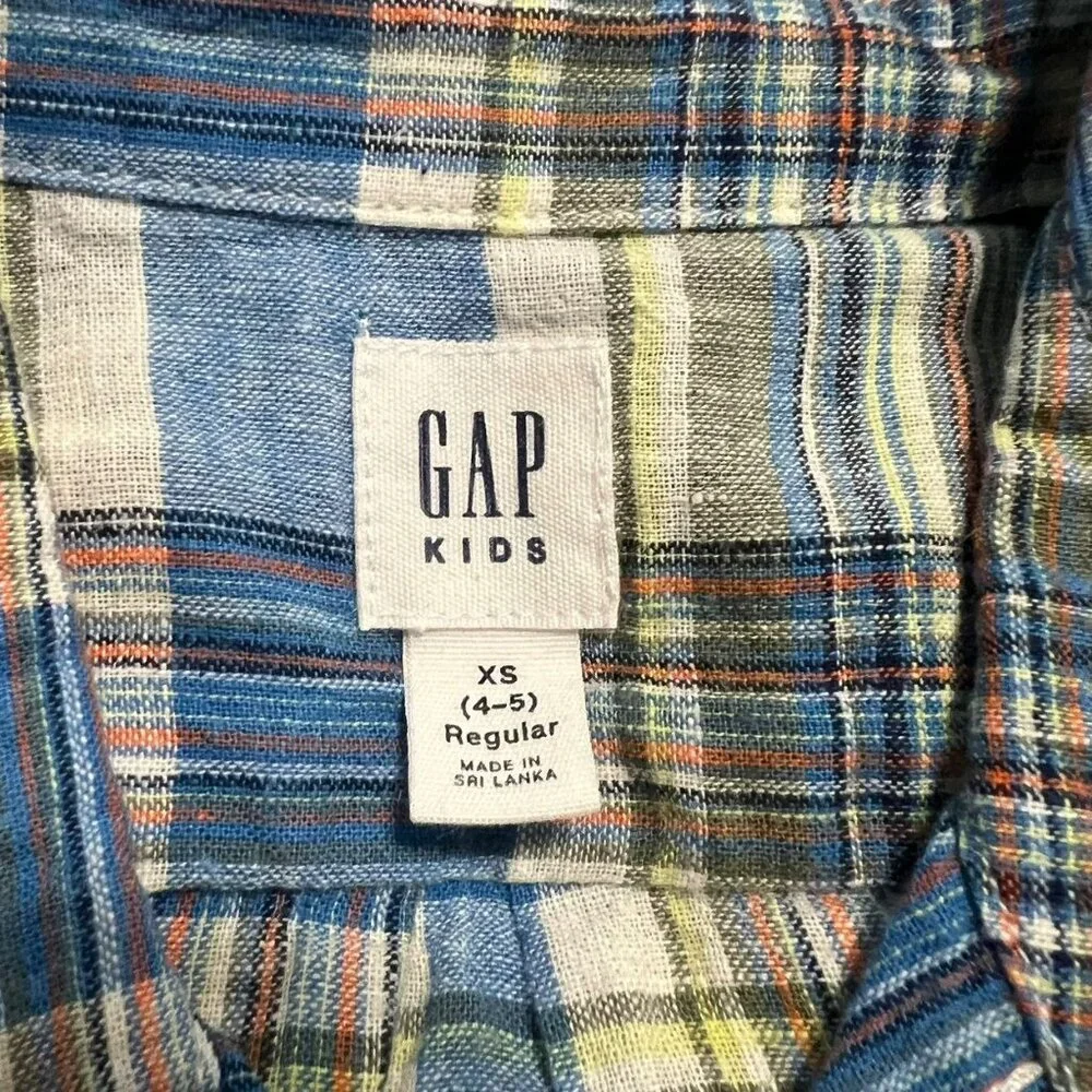 Gap Kids XS 4-5Y Plaid Linen Blend Button Down Shirt